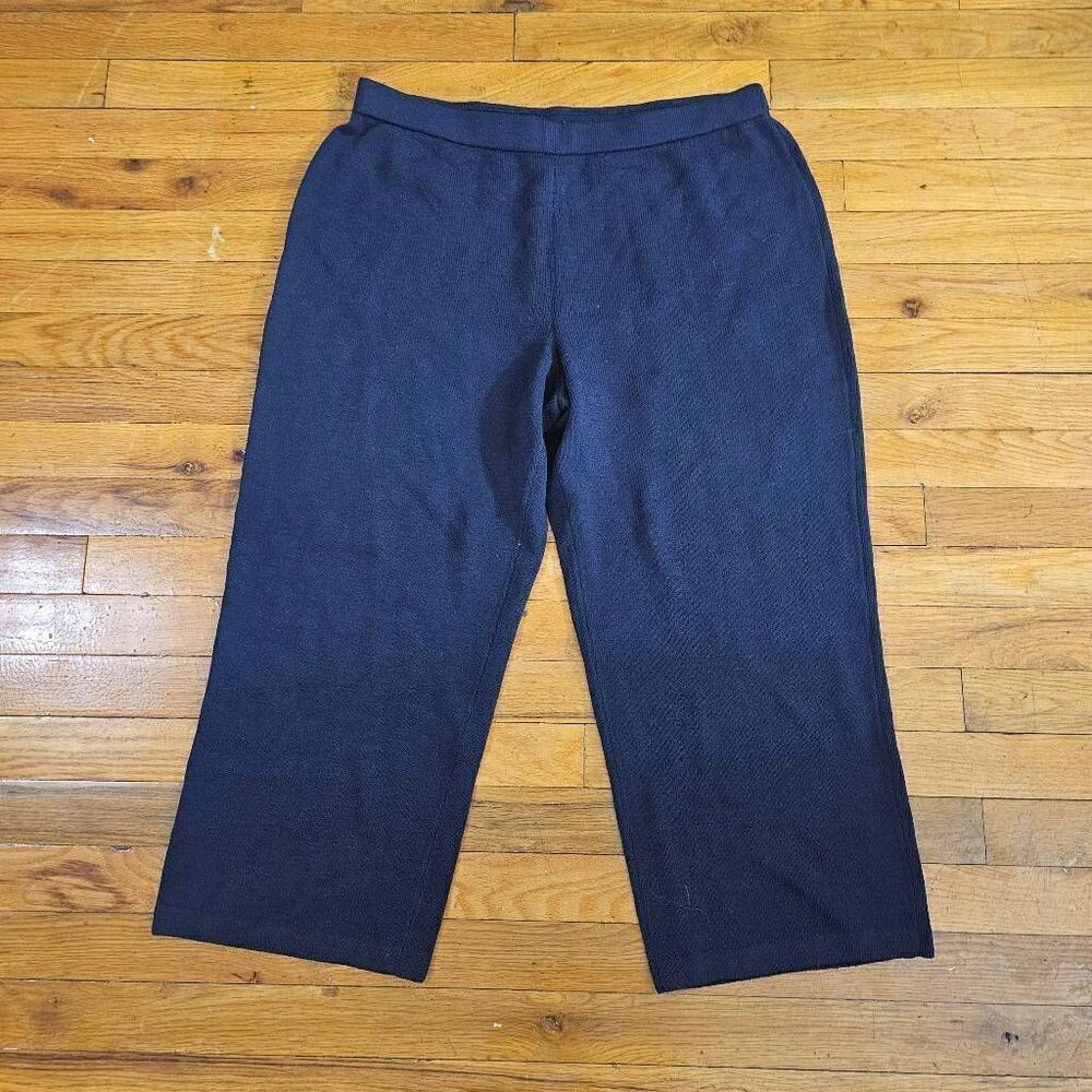 St John Collection Blue Knit Wide Leg Pants Size 14
